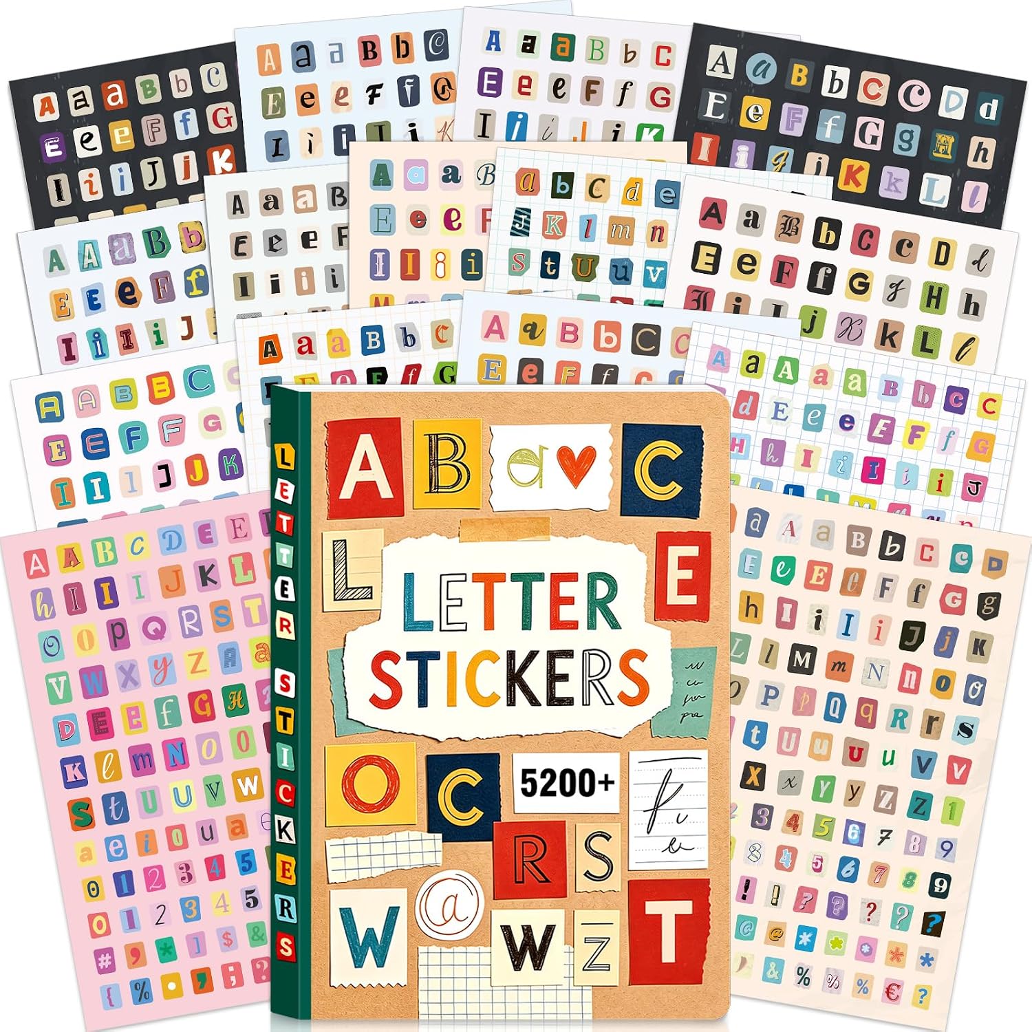 Vintage Collectible Books - 5200Pcs+/48Sheets Self Adhesive Colorful Alphabet Stickers