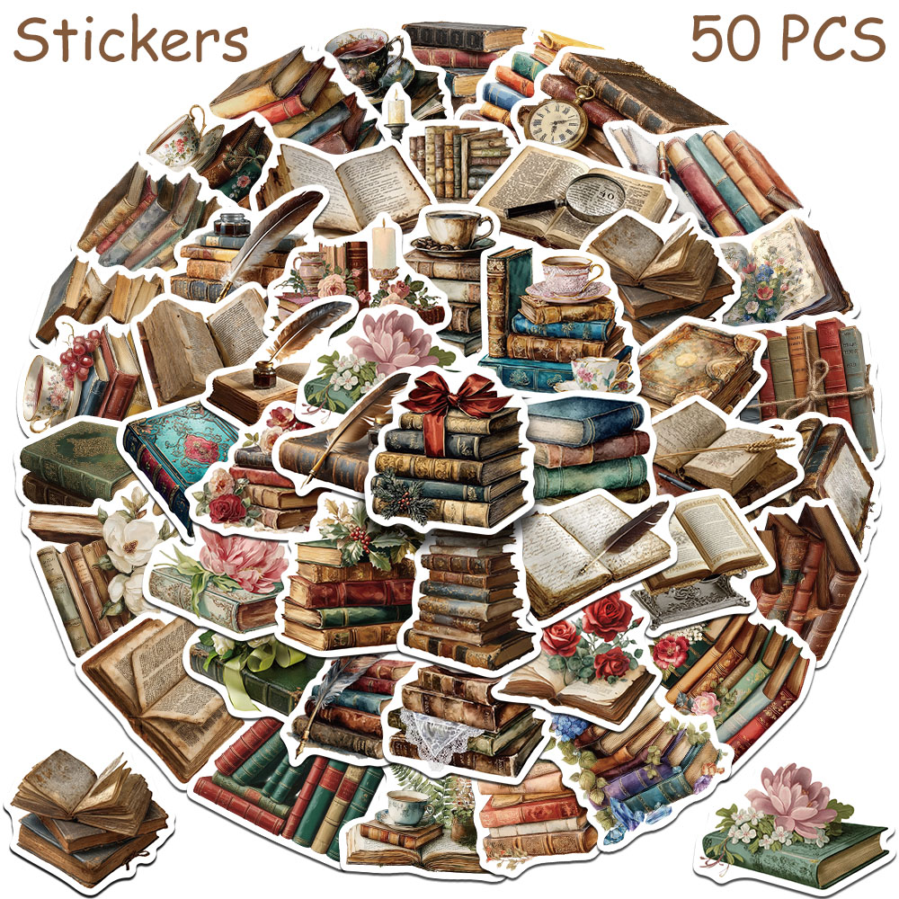 Vintage Collectible Books - 50pcs Vintage Books Stickers Decals For