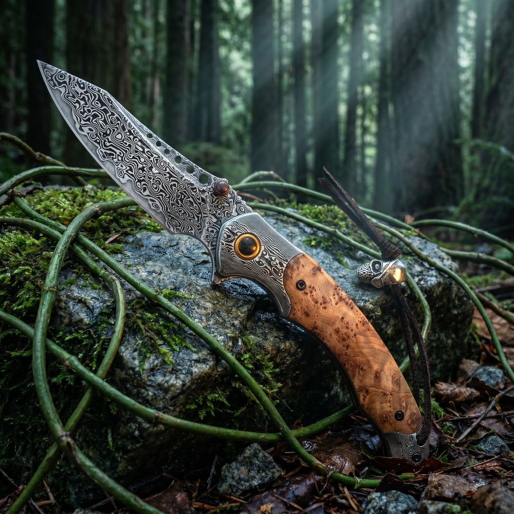 Vintage Collectible Pocket Knives - High Hardness Damascus Pattern Folding Knife