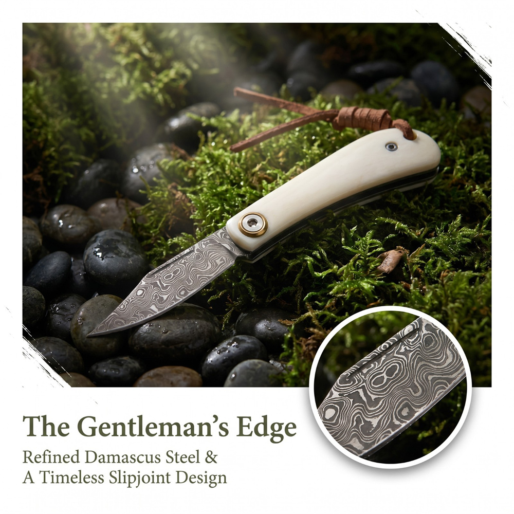 Vintage Collectible Pocket Knives - Vintage Damascus Folding EDC Pocket Knife