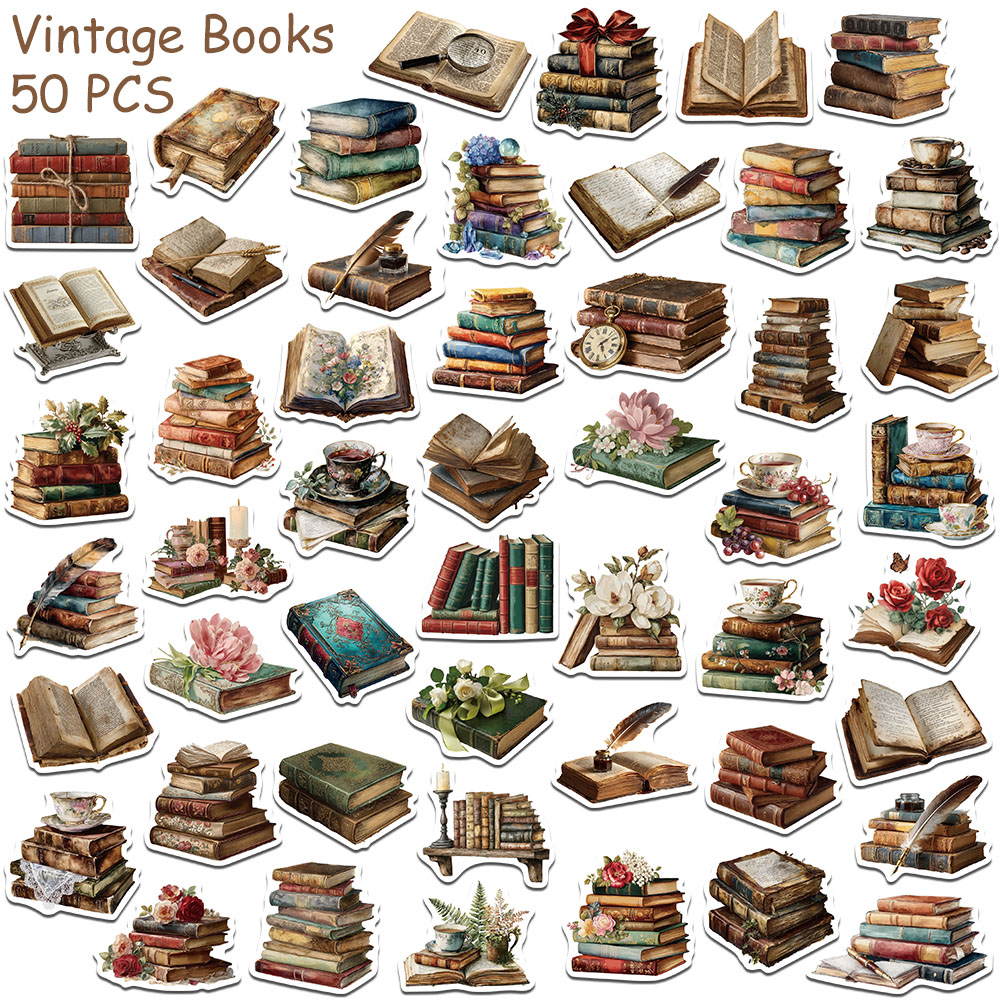 50pcs Vintage Books Stickers D - đánh giá và giá Vintage Collectible Books